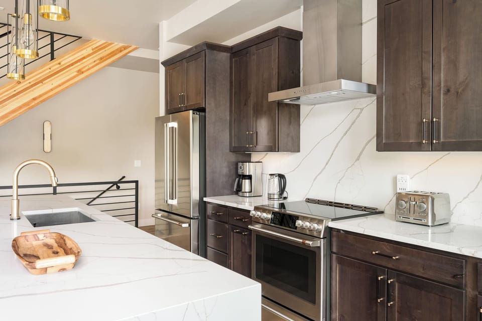 Kitchen stainless steel appliances.