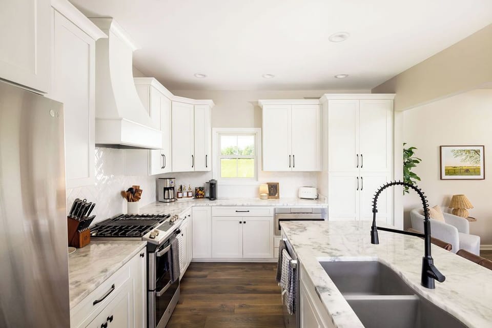 The kitchen comes equipped with stainless steel appliances, extensive cutlery, drip coffee maker, Nespresso machine, and food containers for storage. We provide some ground coffee in our welcome basket and Nespresso pods for guests. 