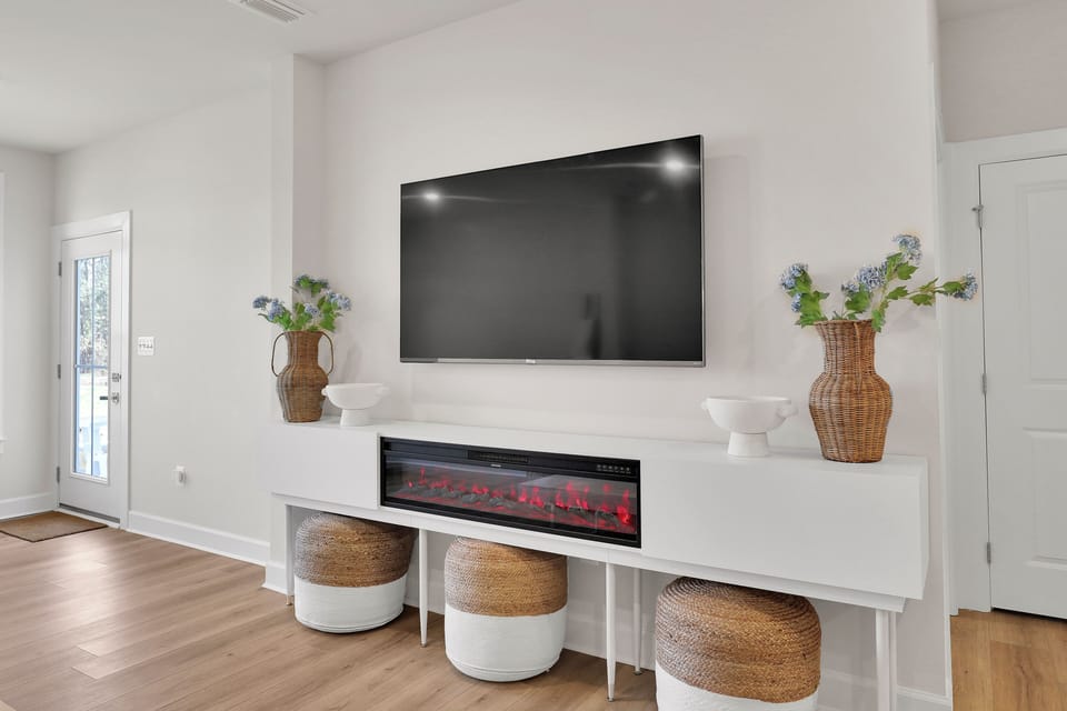 65" Smart TV and linear fireplace built into the console. Streaming only