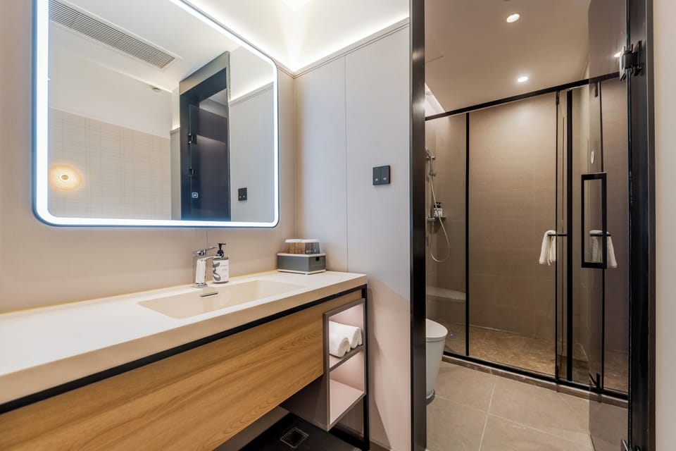 Business Double Room | Bathroom | Shower, hair dryer, slippers, towels
