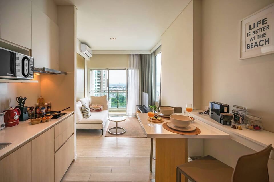 Spacious kitchen with dining area