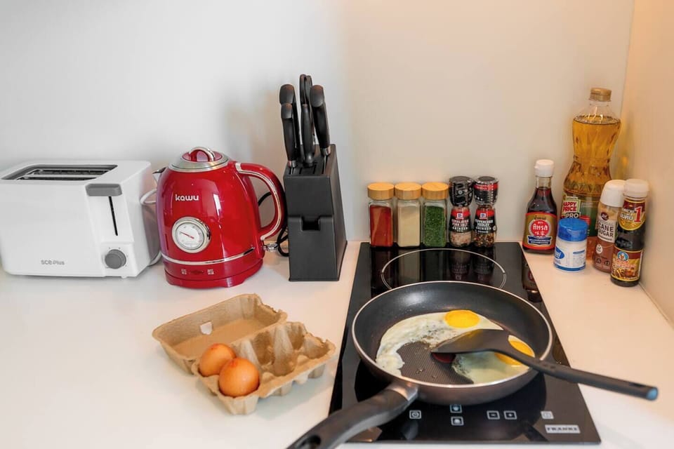 We provide cooking equipment such as pot, pan , utensils, Cooking oil and basic seasonings.