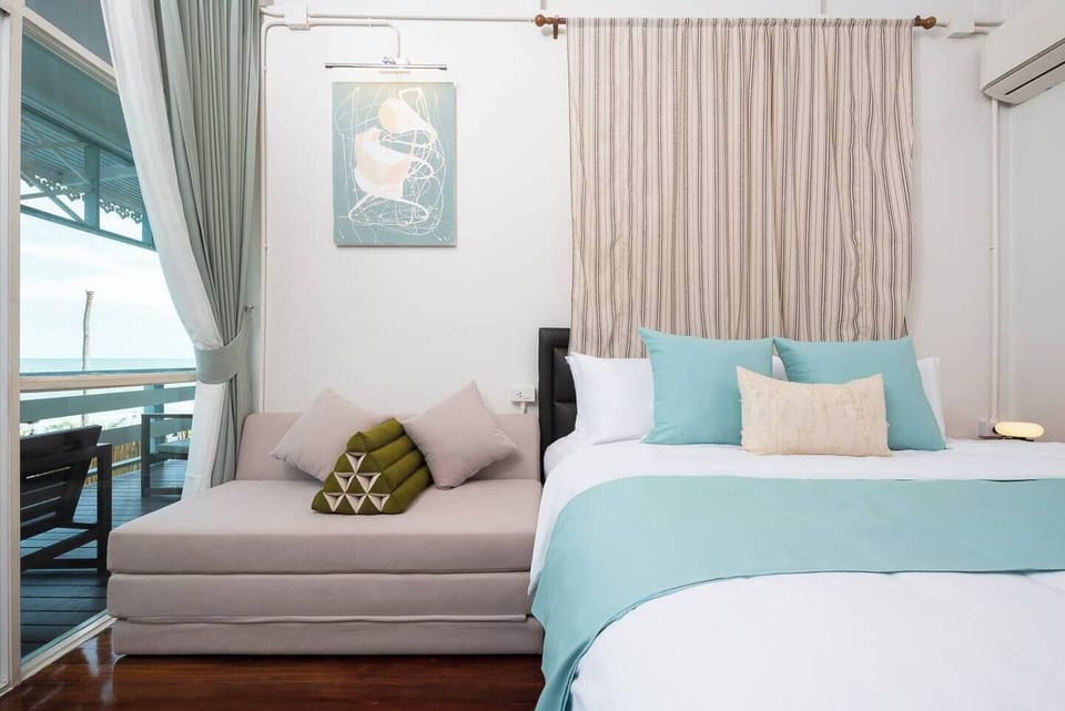 The living area connects directly to the balcony, where you can enjoy the beautiful sunrise or sunset whether from your room or outdoors, surrounded by fresh natural air.You’ll find a plug near the sofa as well.