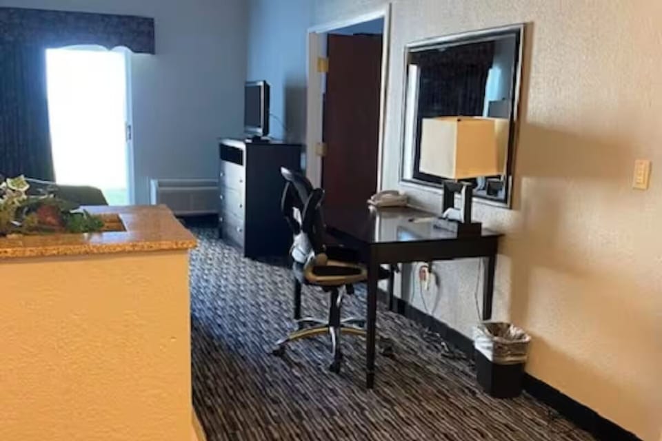 Settle in comfortably at the desk for focused work sessions.