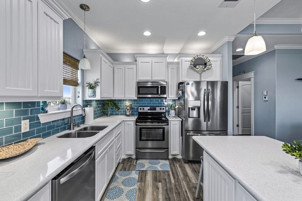 Coastal elegance meets comfort in this spacious gathering space designed for groups and families