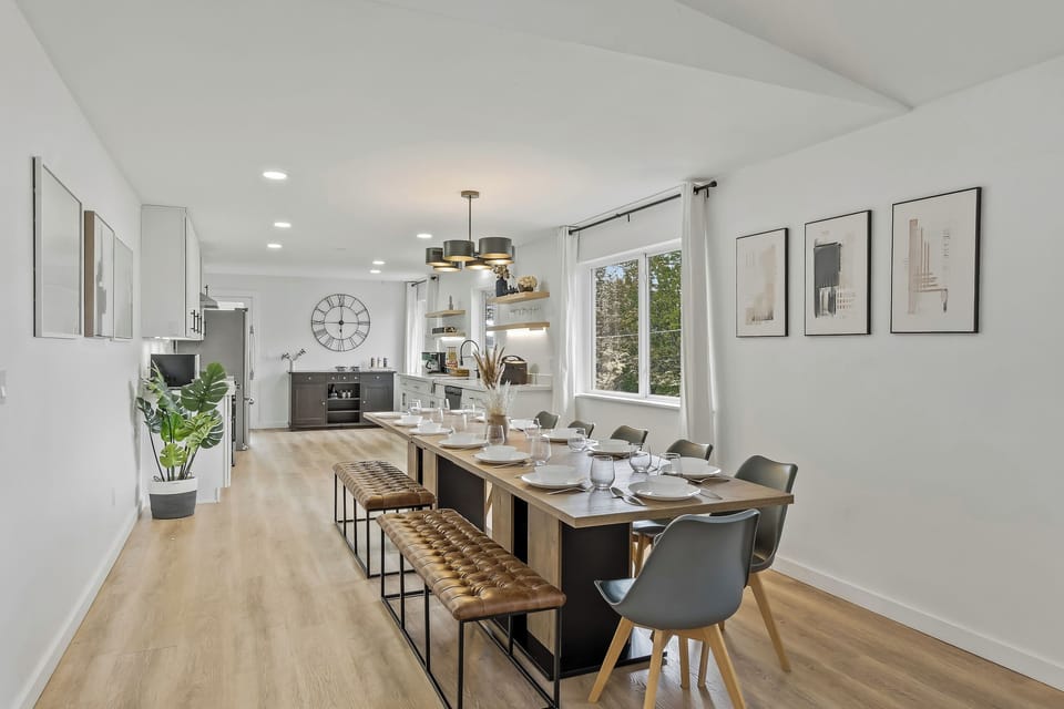 This room perfectly blends rustic comfort for a meal you won't forget