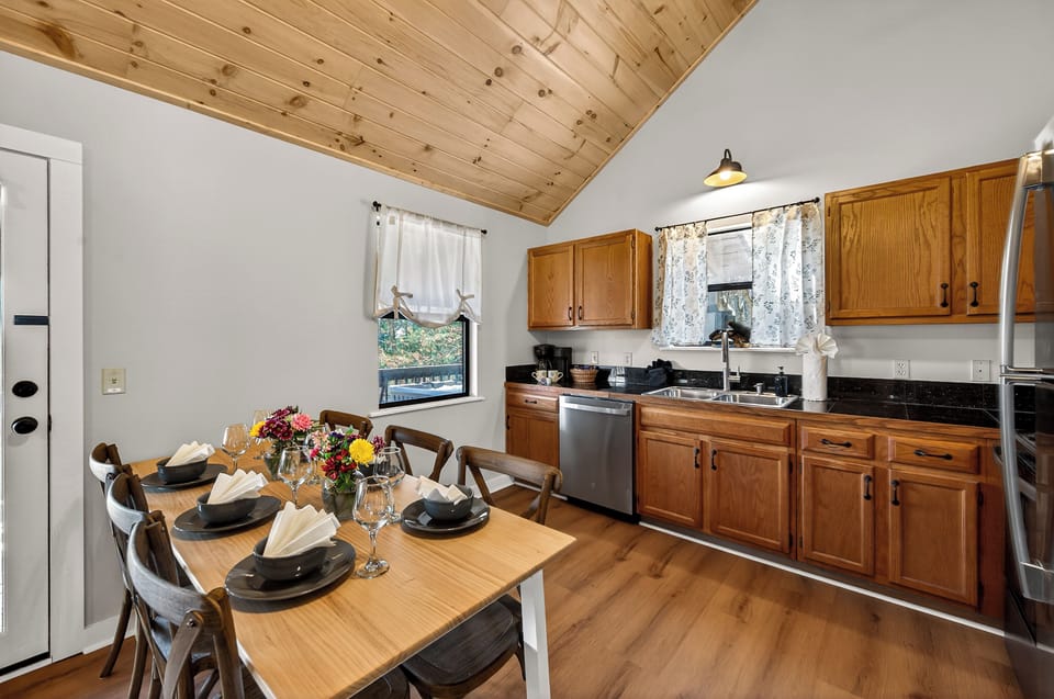 Fully equipped kitchen has everything you need for meals at home. 