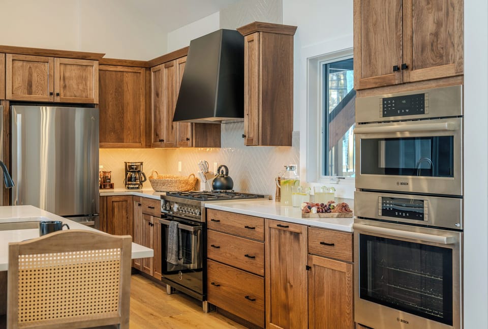 Thoughtful prep space and modern appliances make cooking for a group feel easy.