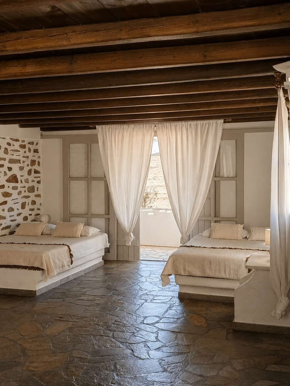 Traditional Bedroom with Wooden Beam Ceilings