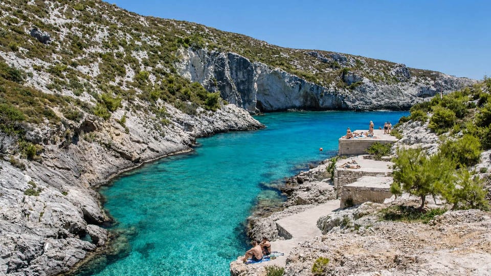 Approximately 25 km away, Porto Limnionas combines dramatic cliffs and crystal clear waters, creating one of Zakynthos' most memorable swimming and snorkelling locations.