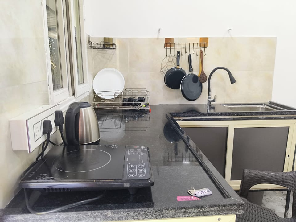 Deluxe Single Room, Balcony | Private kitchen | Full-size fridge, stovetop, dishwasher, cookware/dishes/utensils