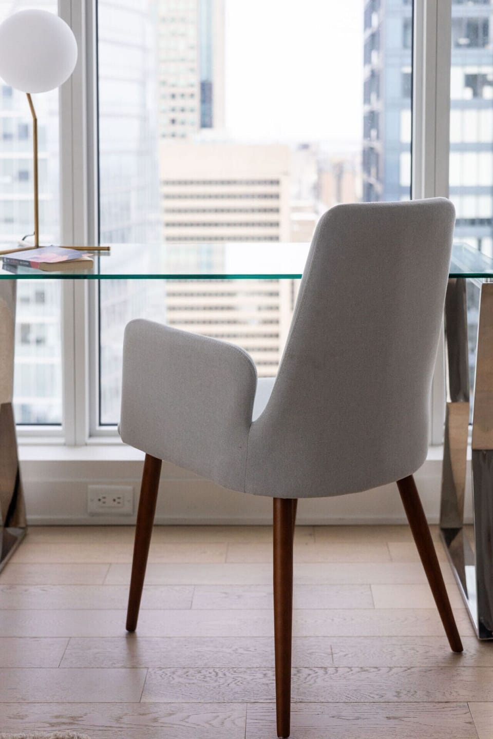 A comfy spot for morning coffee or remote work, paired with a stunning skyline backdrop
