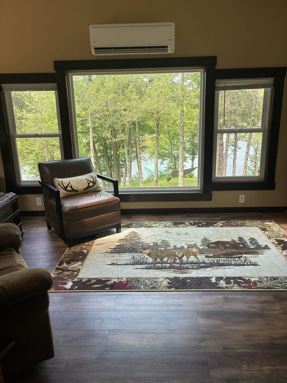 5 windows in the living room, all with lake views. 