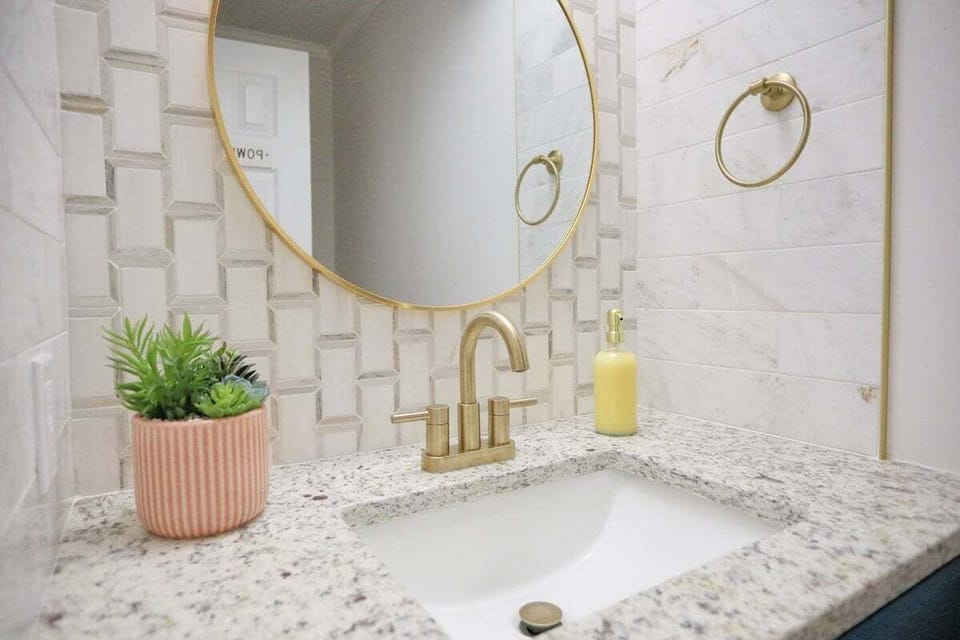 This half bath is full of thoughtful details and modern charm.