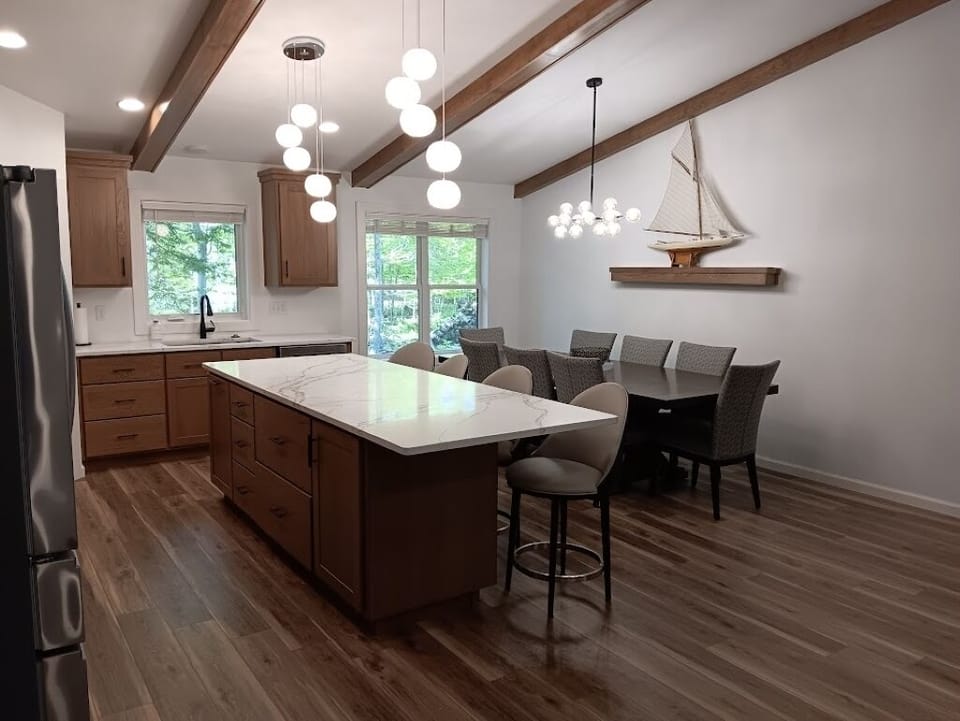 large island and dining table for entertaining 