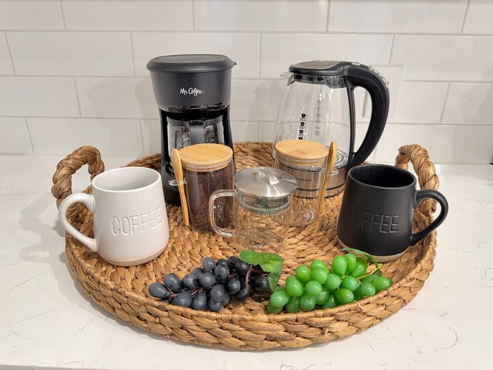 Start your morning with a freshly brewed cup of coffee from our cozy coffee corner