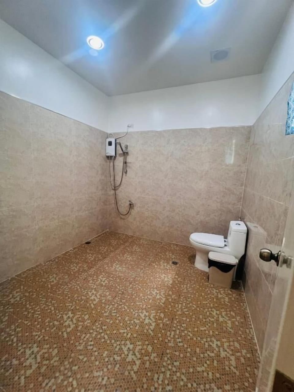 Shower, towels, soap, shampoo