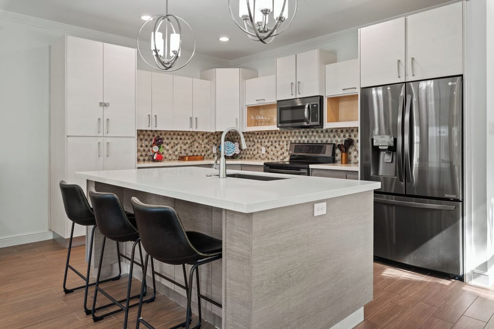 Oversized kitchen island with bar seating