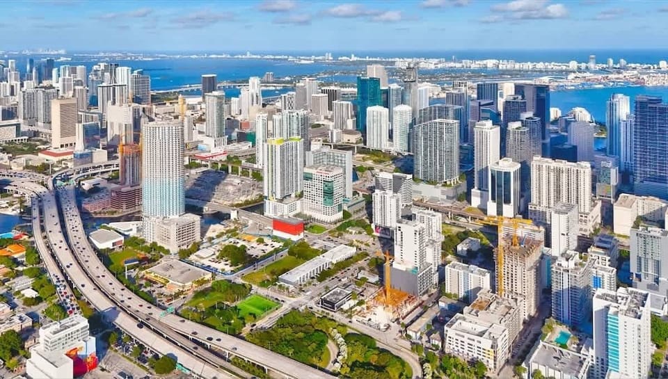 Take in sweeping views of Miami's vibrant skyline, featuring the dynamic Brickell and Downtown districts, waterfront scenery, and the city's iconic urban landscape.