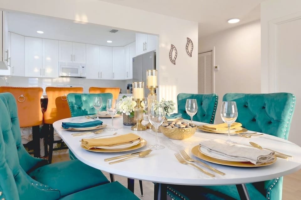 Dining table with seating for six, perfect for family meals
