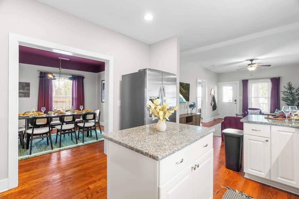 Where the kitchen flows seamlessly into the dining area.