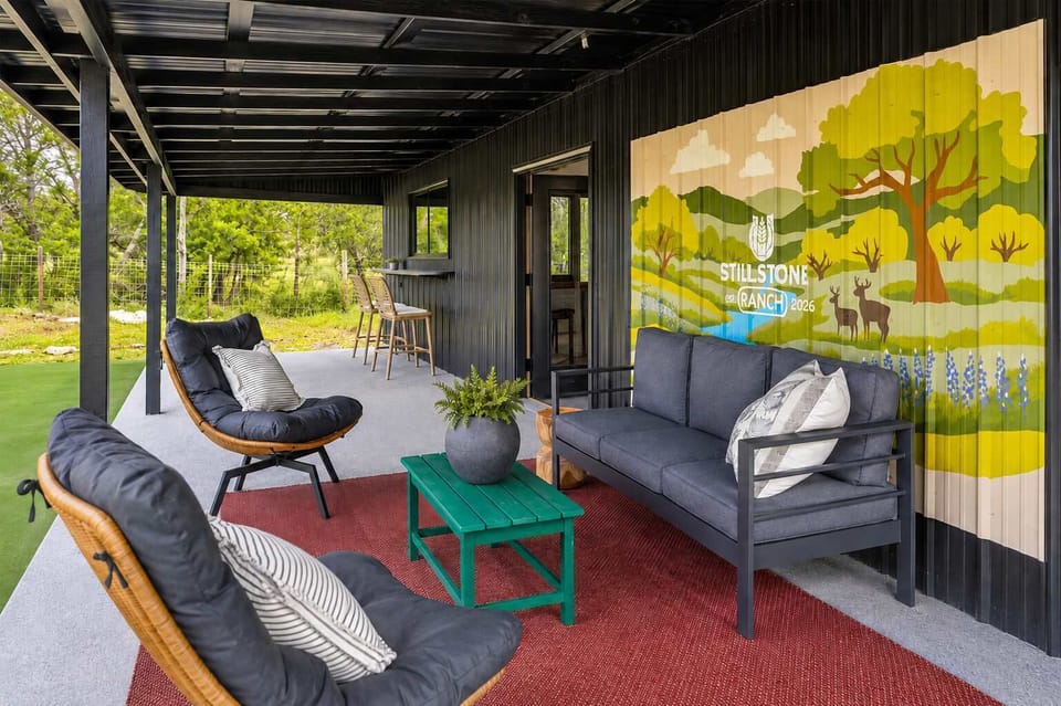 All the fresh air, none of the sun — kick back on the covered patio and enjoy the view all day long.