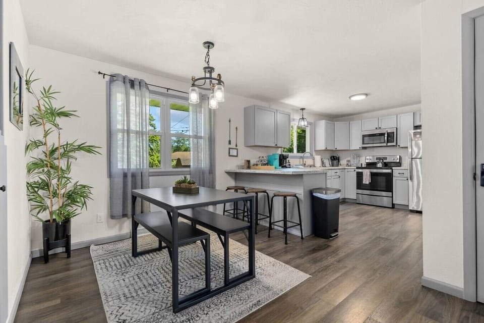 Open dining and kitchen layout.
