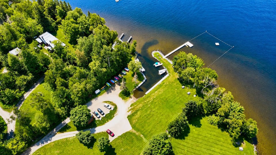 Aerial view of shared waterfront on Rangeley Lake
