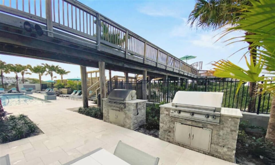 Covered outdoor dining and grilling area