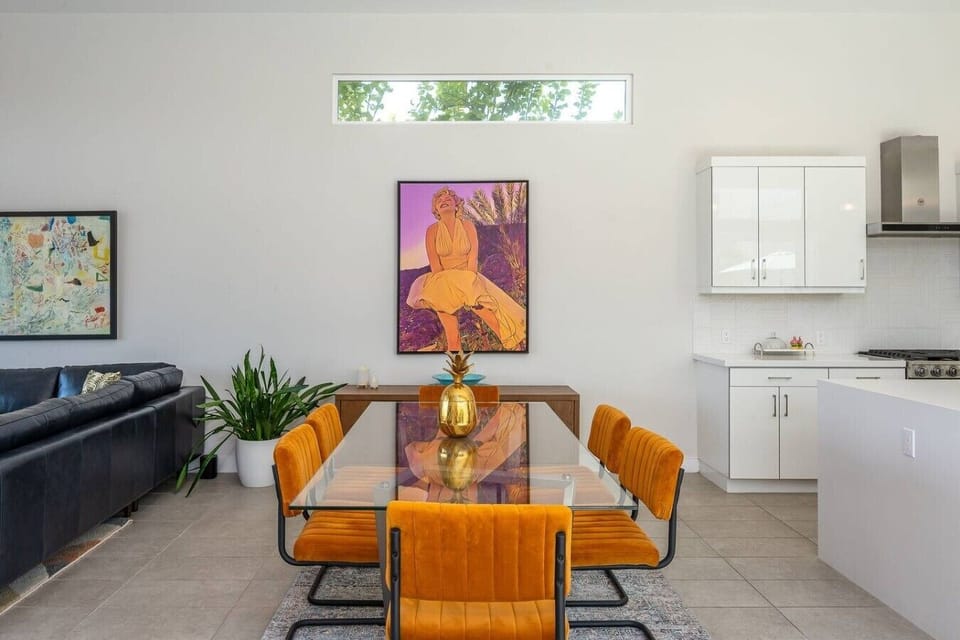 Dining area: 6-person dining table, buffet side table