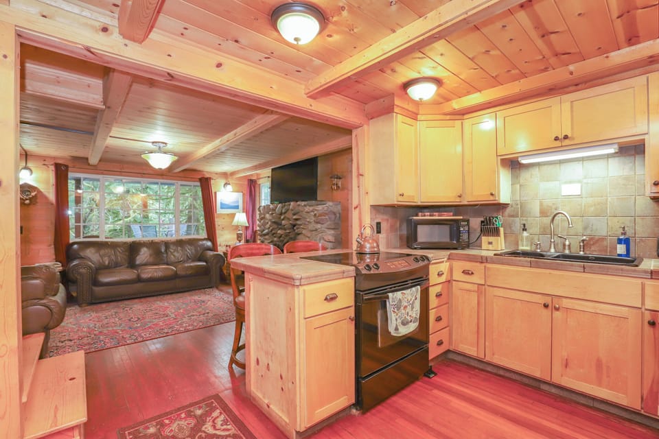Tile Countertop Kitchen Looking into Living Area
