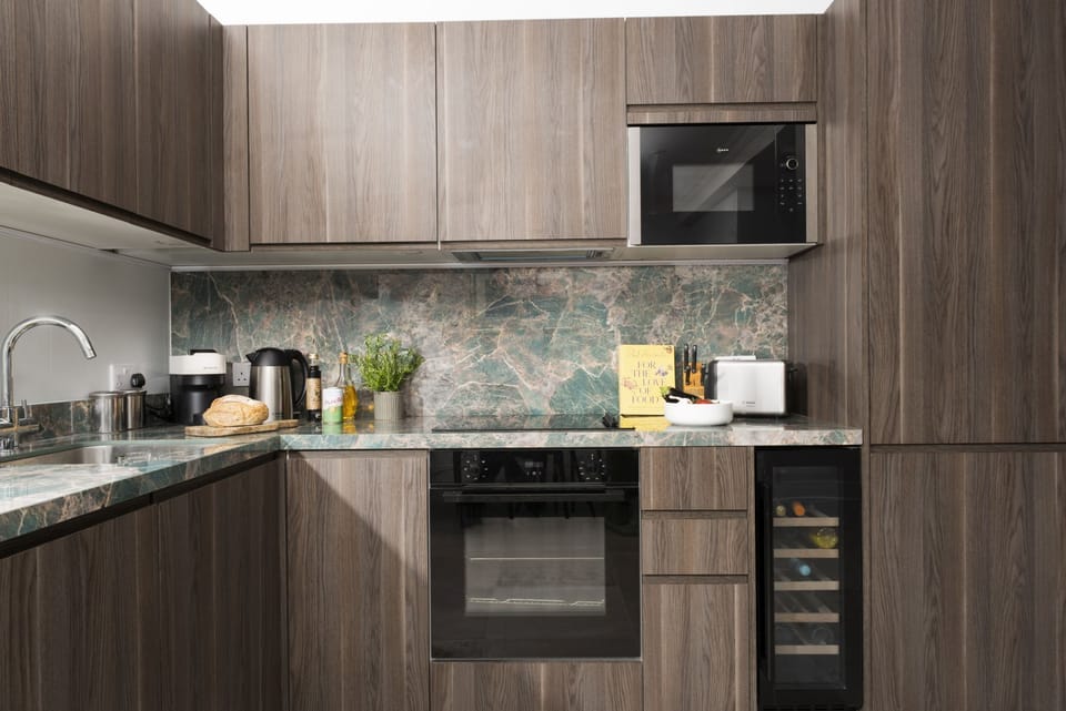 Contemporary kitchen. oven, hob, microwave, wine cooler - Mermaids