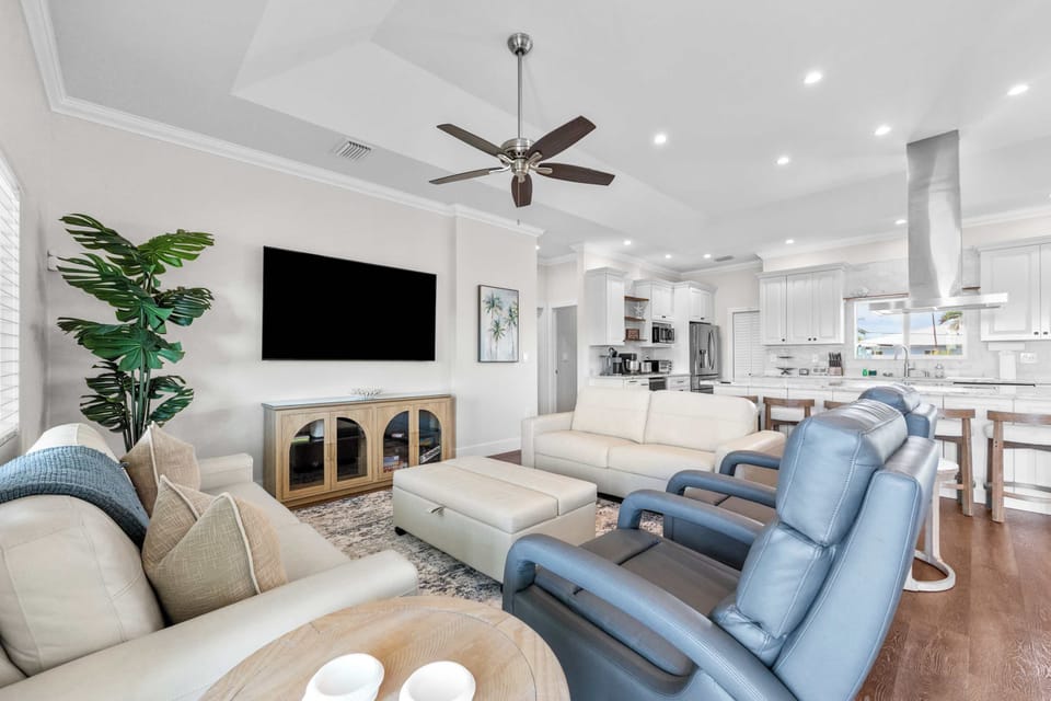 The lounge or living room flows into the open kitchen and dining.