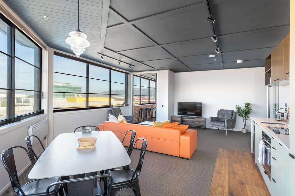 Open concept living area and dining area