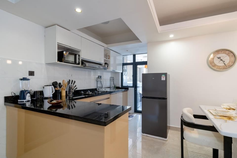 Classic Apartment, Balcony, City View | Private kitchen | Full-size fridge, microwave, oven, stovetop