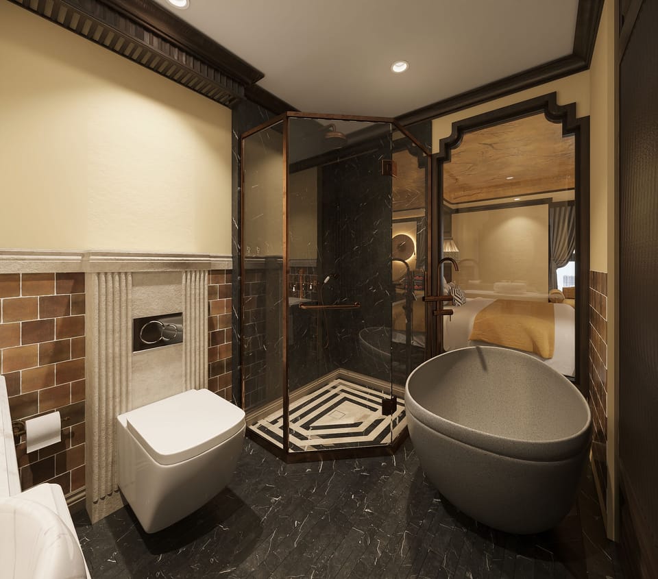 Deluxe Double Room, City View | Bathroom | Free toiletries, hair dryer, bathrobes, slippers