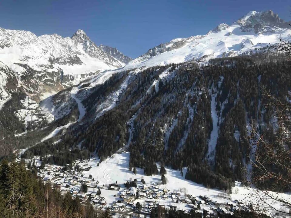 The view from 45 minutes up Chemin des Grands Bois - the forest track behind One Le Savoy - is breathtaking. Snowshoe it in winter snow, hike it in milder weather. 