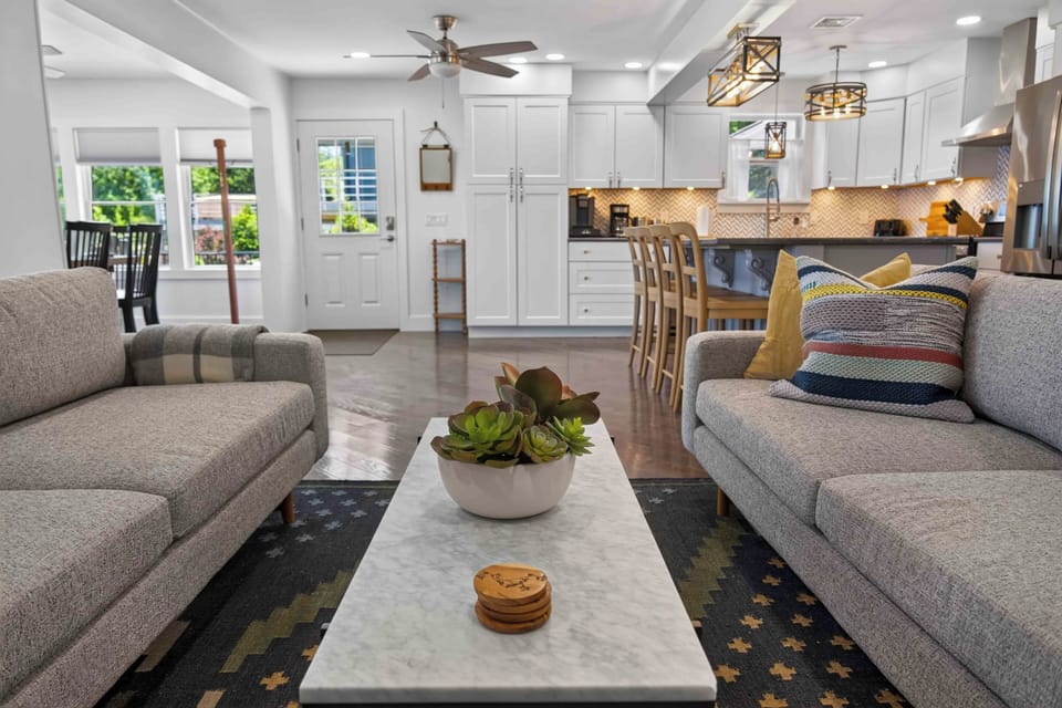 Open living area connected to the kitchen for easy group gathering