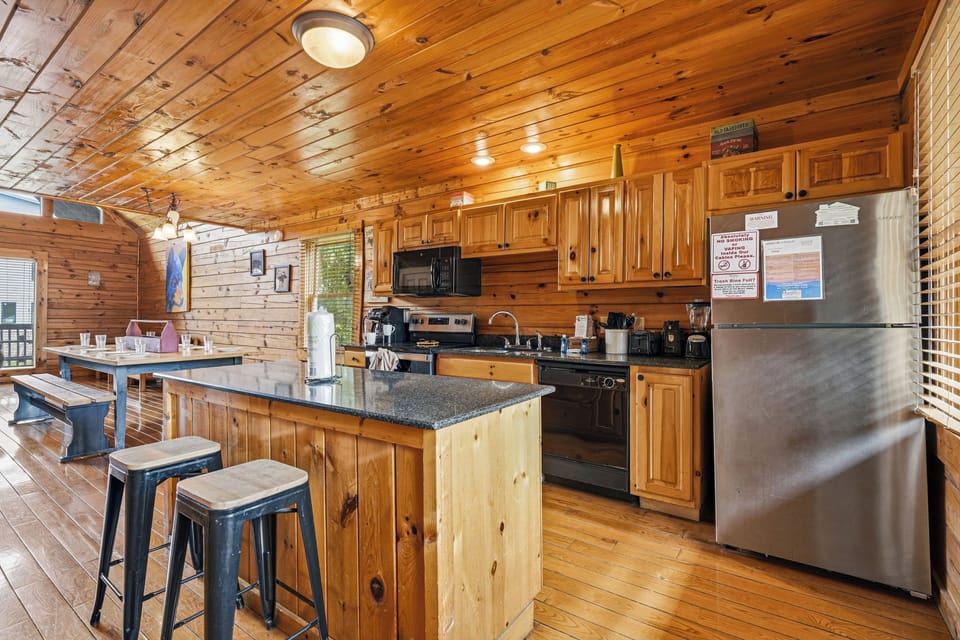 Large kitchen island with bar seating