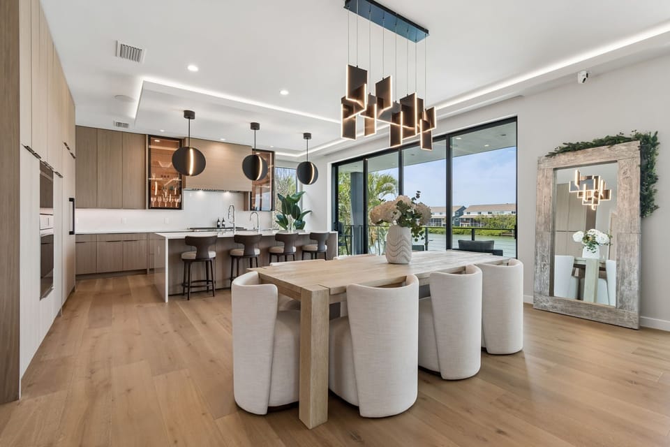 La Hacienda Kitchen is a stunner with a large island and expansive open concept dining and living room space