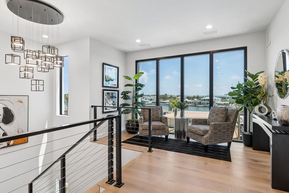 Each floor has a nice seating area off the stairs for enjoying more coastal views
