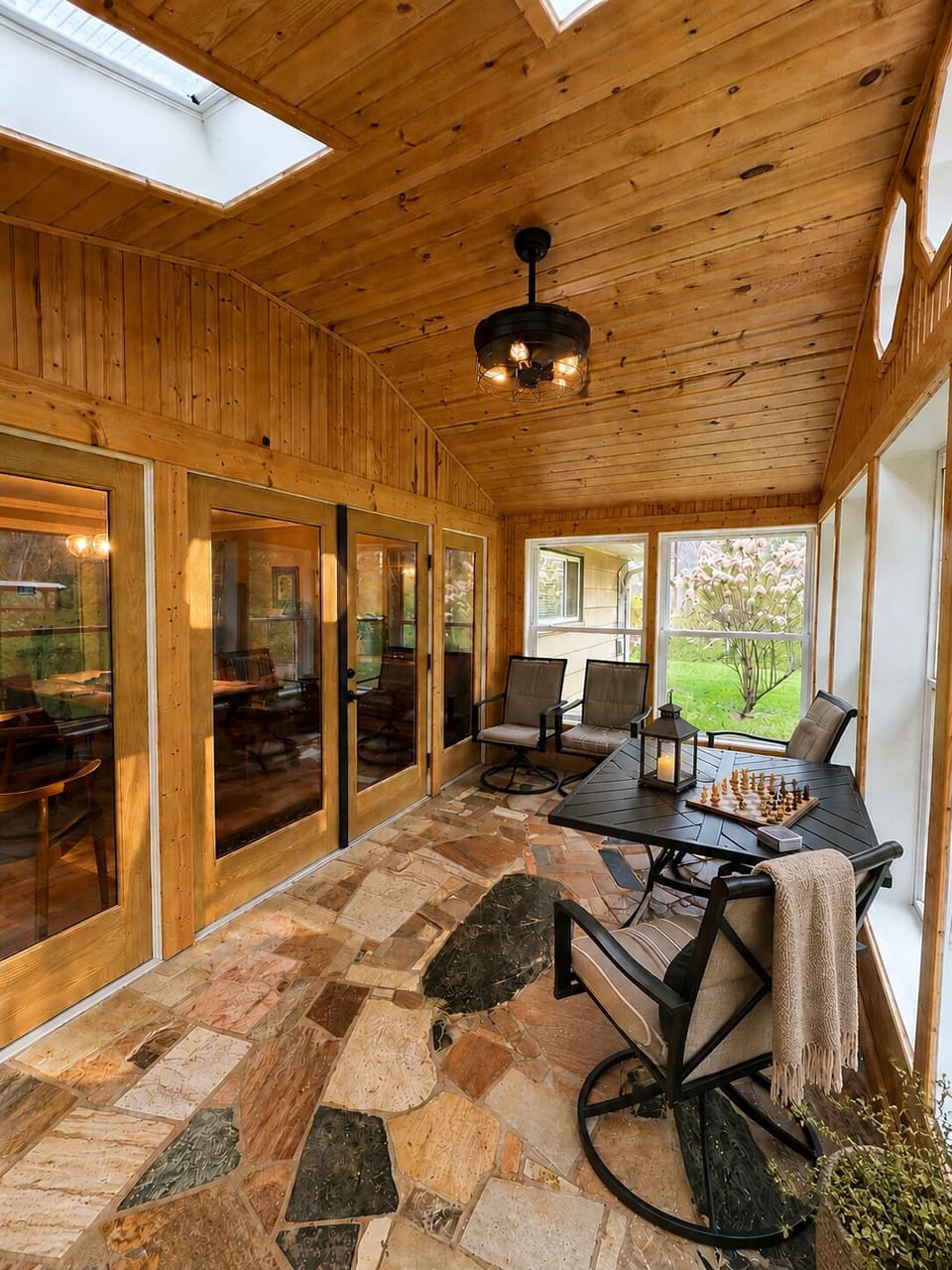 Start your morning with a cup of coffee in the sunroom with nature all around.