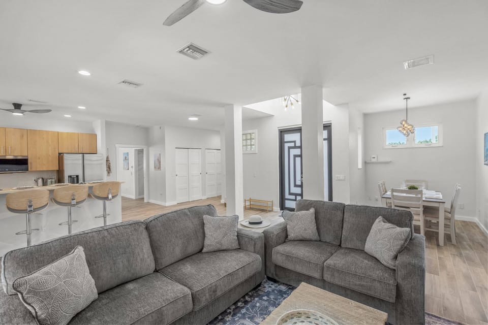 Open floor concept, the living room sits right off the kitchen and dining space.