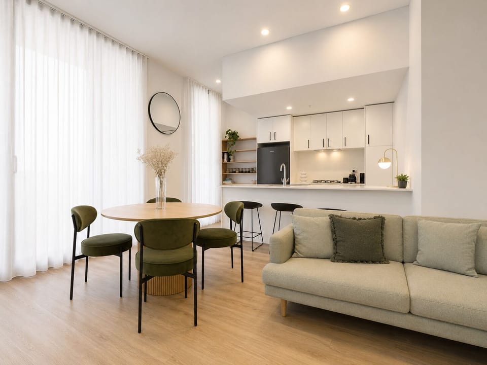 Bright open-plan living with stylish dining area and modern kitchen