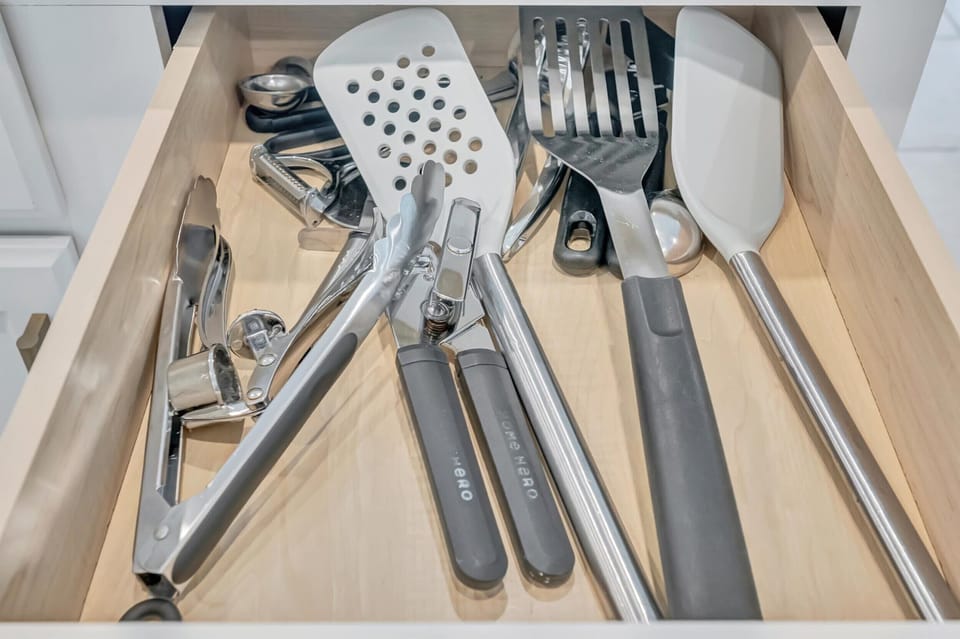 All cookware provided including pots and pans, mixing bowls, salad bowls, spatulas, etc. 