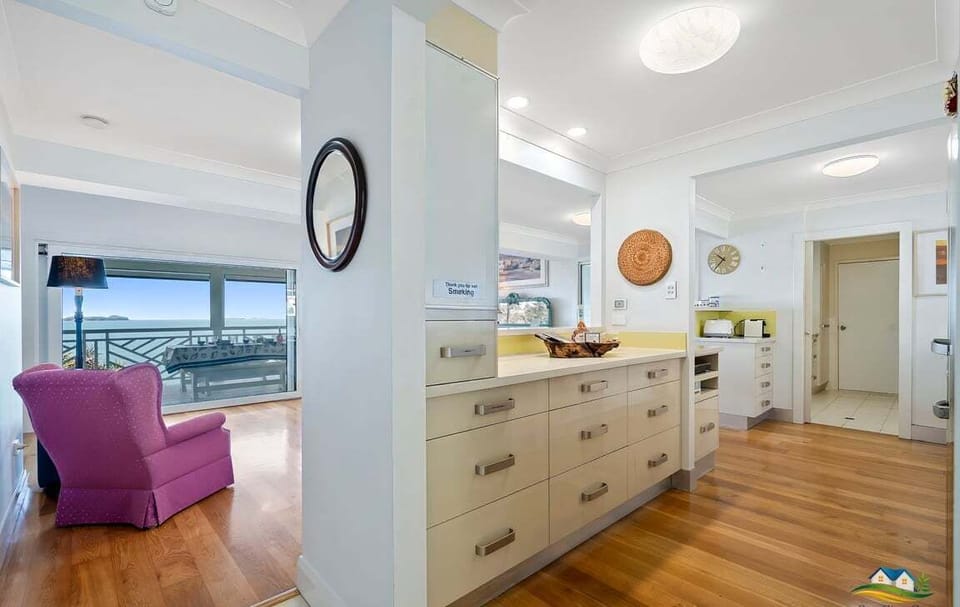 Ocean views as you arrive, with a welcome basket waiting for you in the kitchen.