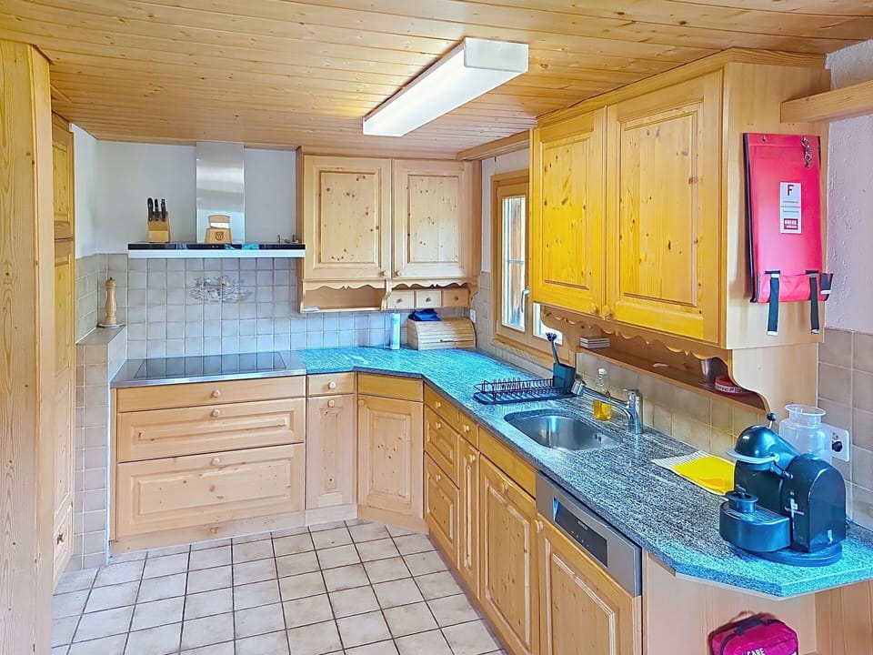 Kitchen, Wood, Interior Design, Countertop, Flooring, Cabinetry, Floor, Furniture, Home, Sink