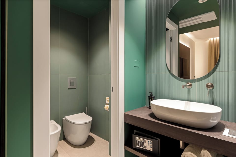 Separate tub and shower, hair dryer, towels, soap