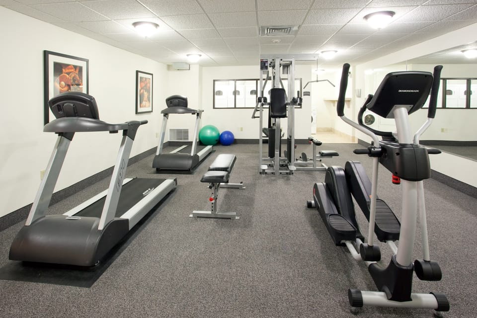 Stay active in the fitness center, equipped with treadmills and elliptical machines.