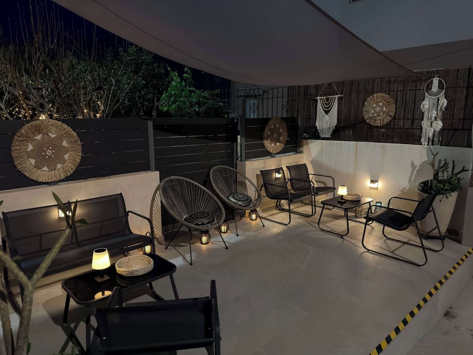 Exterior shared seating space - Under the night light